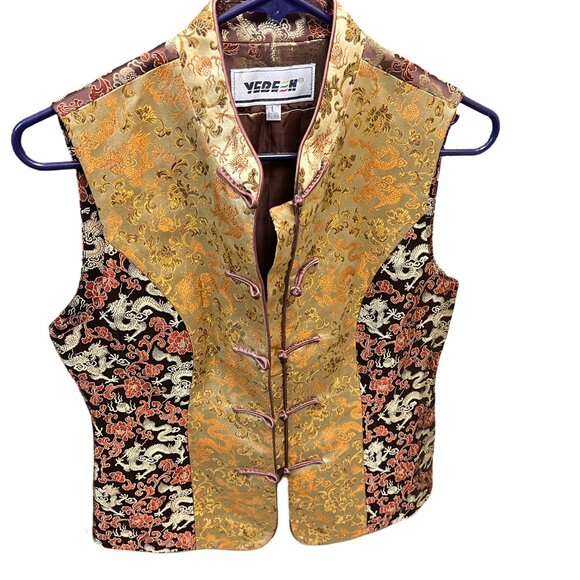 Beautiful (YERE H) Asian Style Dragon Floral Gold and Orange Corset Vest - Picture 1 of 16